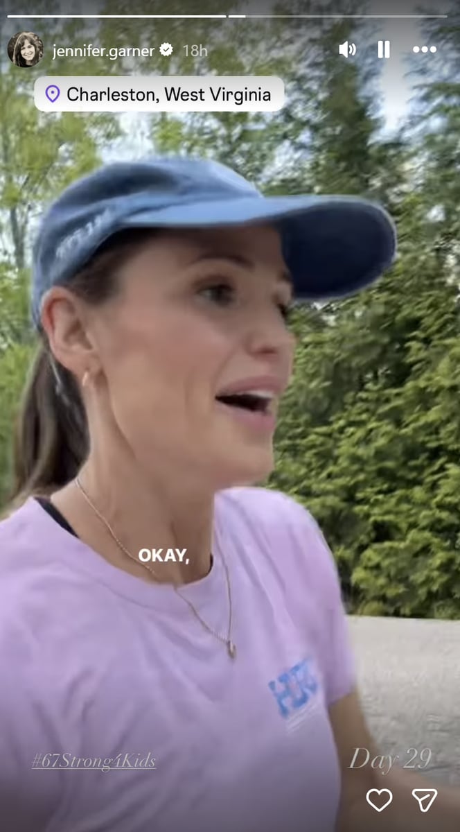 Jennifer Garner shared a video of herself completing her running challenge