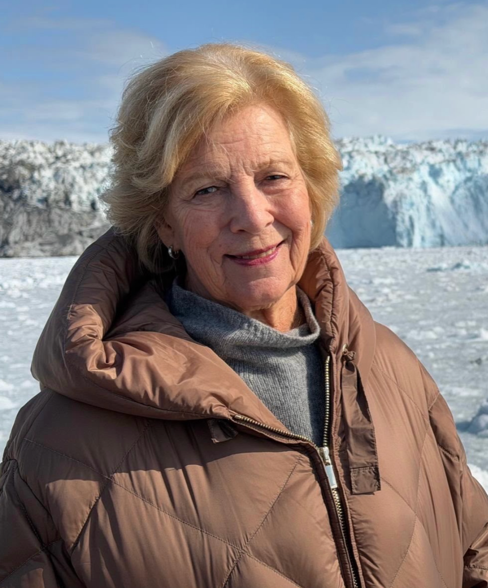 Queen Anne-Marie posed before a spectacular glacier during her first visit to Greenland.