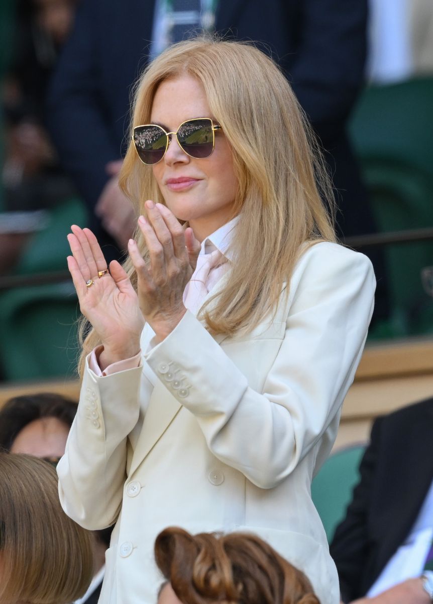 Nicole Kidman, wearing Ralph Lauren, attends day fourteen of the 2026 Wimbledon