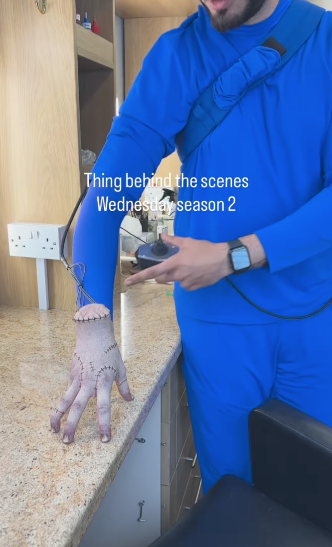 'Wednesday S2' BTS: The unexpectedly physical job Victor Dorobantu goes through to make "Thing" feel real