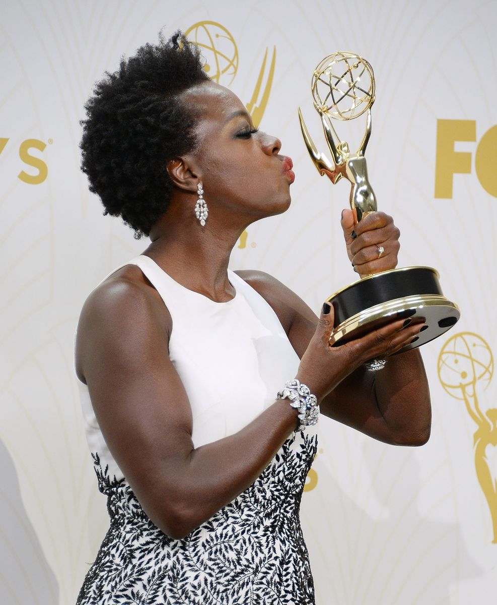 Viola poses with her Emmy after winning Outstanding Lead Actress in a Drama Series for 'How to Get Away With Murder,' in 2015