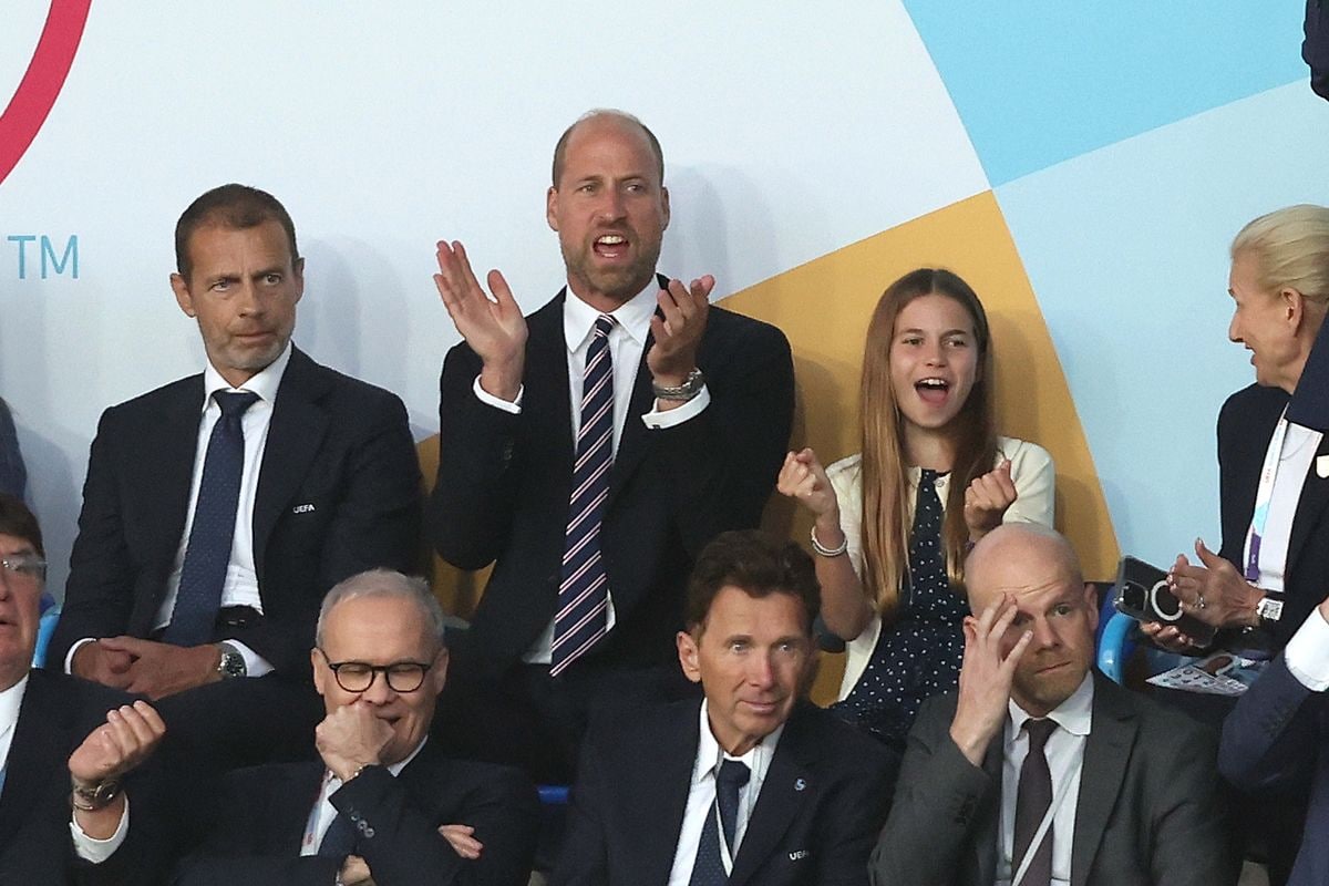 BASEL, SWITZERLAND - JULY 27: HRH Prince William, Prince Of Wales & Princess Charlotte of Wales celebrate after England win the Penalty shoot out to win the UEFA Women's EURO 2025 Final during the UEFA Women's EURO 2025 Final match between England and Spain at St. Jakob-Park on July 27, 2025 in Basel, Switzerland. (Photo by Crystal Pix/MB Media/Getty Images)
