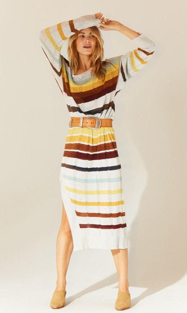 Horizontal stripe knit dress with long sleeves and slit in skirt from Jen's Pirate Booty