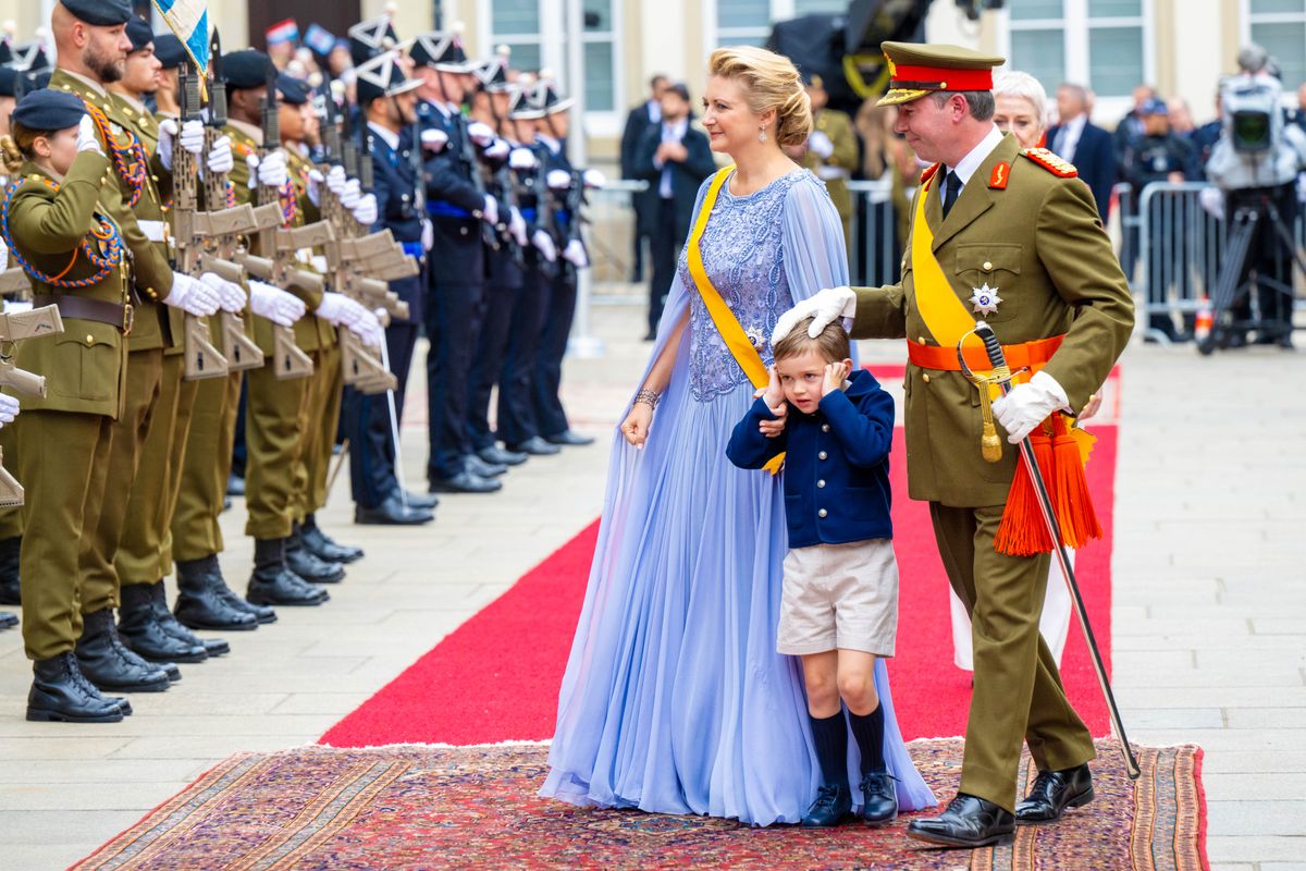 Grand Duke Guillaume, the new Grand Duke of Luxembourg after abdication by his father Grand Duke Henri, together with his wife Grand Duchess Stephanie, Prince Charles at Grand Ducal Palace and Chamber of Deputies Building in Luxembourg. (Photo by DPPA/Sipa USA)
