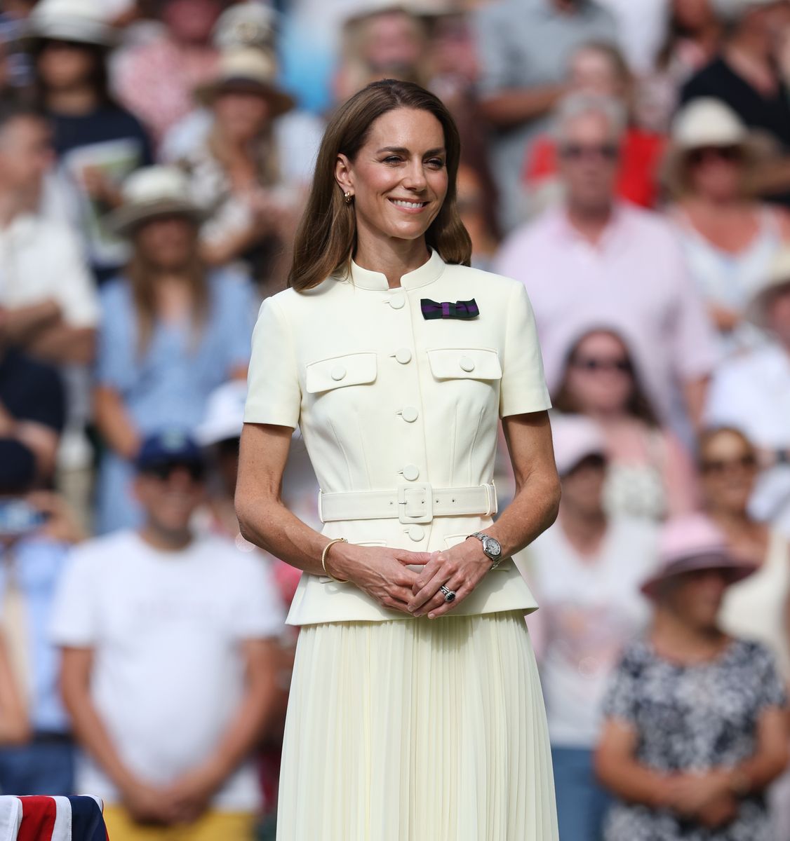Catherine, Princess of Wales during the presentation ceremony of the Ladies' Singles Final on day thirteen of The Championships Wimbledon 2025