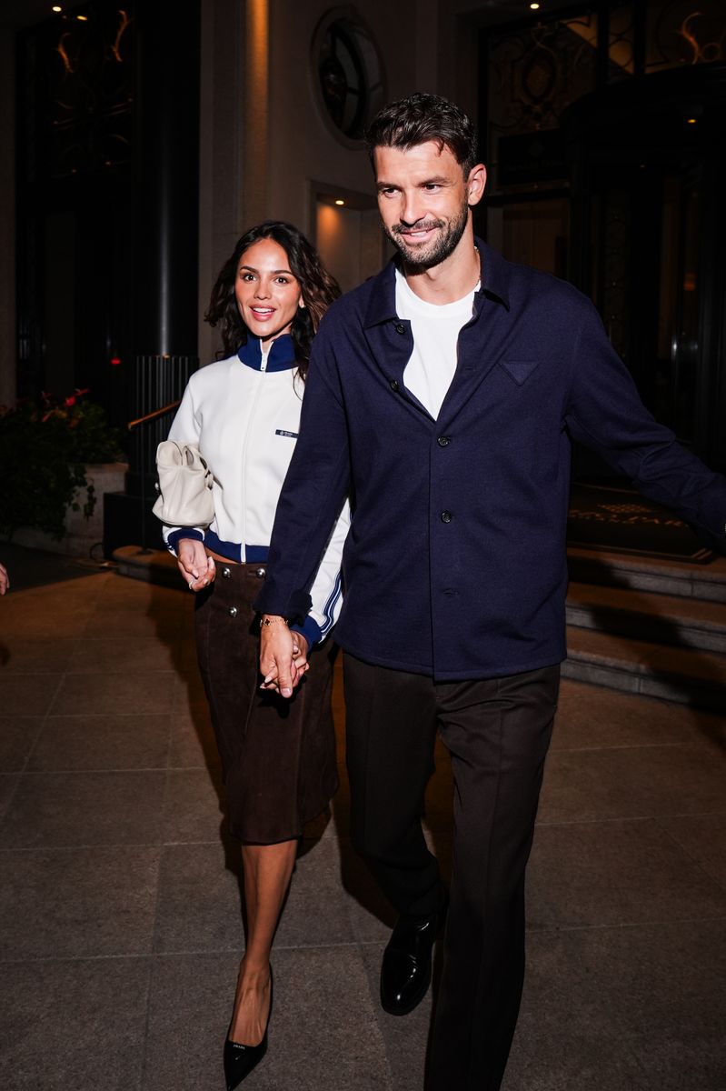 Eiza Gonzalez and Grigor Dimitrov are seen during the Milan Womenswear Spring/Summer 2026 Fashion Week.