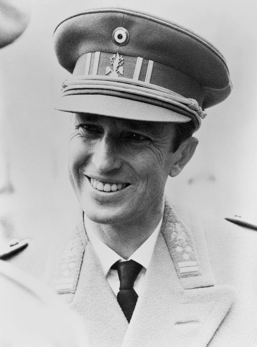 Belgian Royal Baudouin of Belgium, wearing a military uniform and a peaked cap, Belgium, circa 1975.