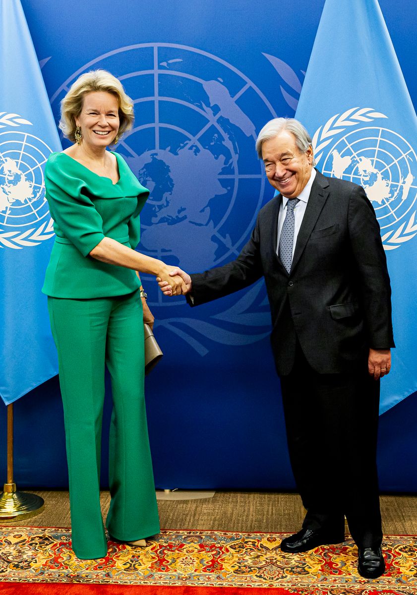 Queen Mathilde met with United Nations Secretary-General António Guterres during her second day in New York.