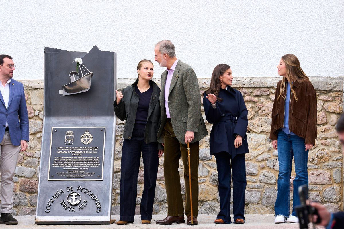 King Felipe VI of Spain, Queen Letizia of Spain, Crown Princess Leonor, Princess Sofia visit the Cofradia de Pescadores Santa Ana, Exemplary Town of Asturias 2026, on October 24, 2026 in Llanes, Spain