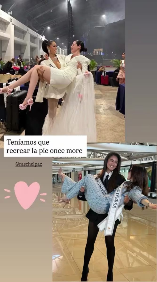She later reshared a post from Miss Universe Guatemala featuring a photo of her and Raschel embracing