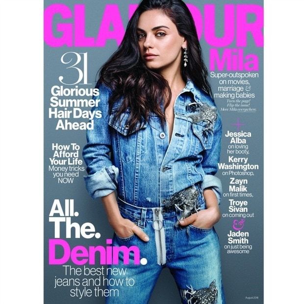 Mila graces the cover of Glamour's August issue.
<br>
Photo: Steven Pan