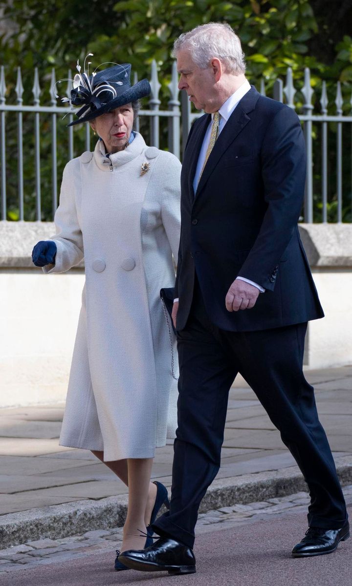 Prince Andrew walked alongside his sister Princess Anne on their way to the service.