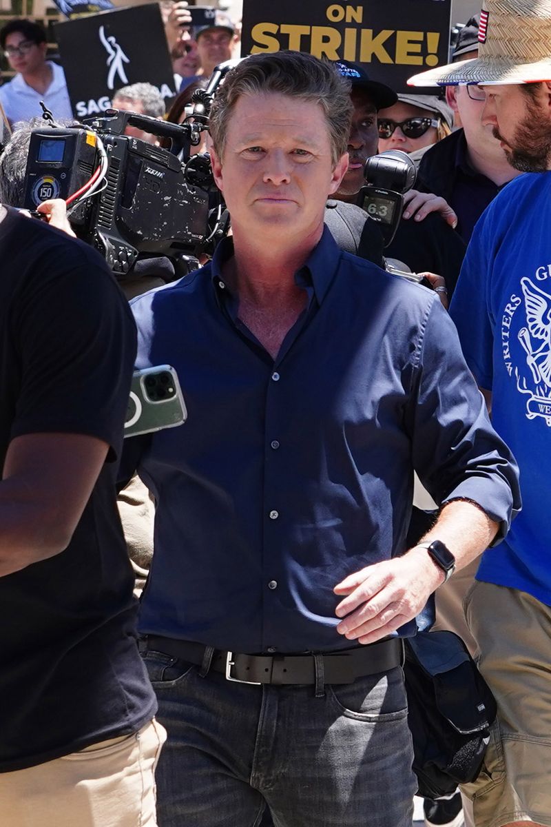 Billy Bush is seen walking the picket line with striking WGA and SAG-AFTRA members on July 14, 2023 in Burbank, California.  (Photo by Hollywood To You/Star Max/GC Images)