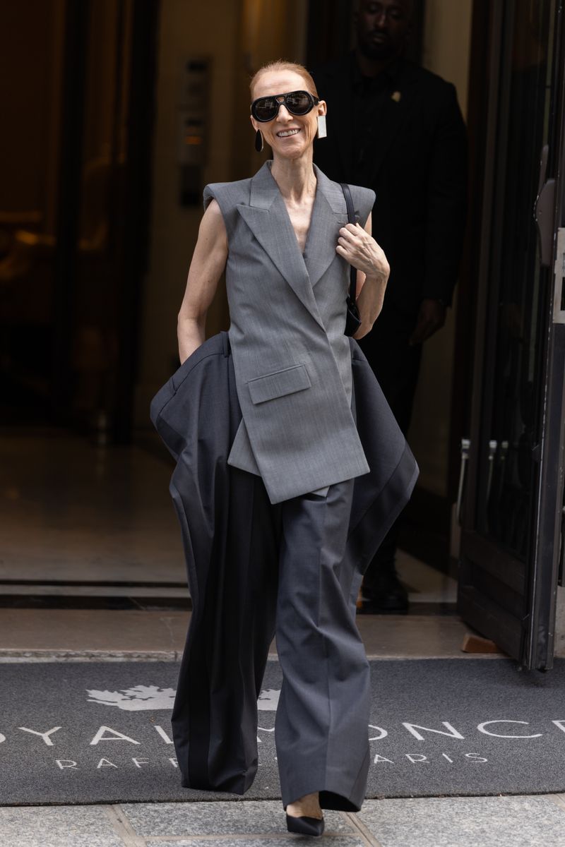 Celine Dion is seen leaving her Hotel during day six of Paris Fashion Week - Womenswear Spring/Summer 2027 on October 03, 2026 in Paris, France.