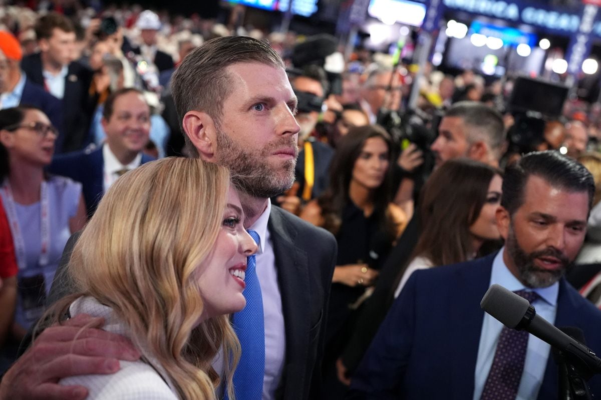 Eric and Tiffany Trump on the first day of the Republican National Convention in Milwaukee, Wisconsin. 