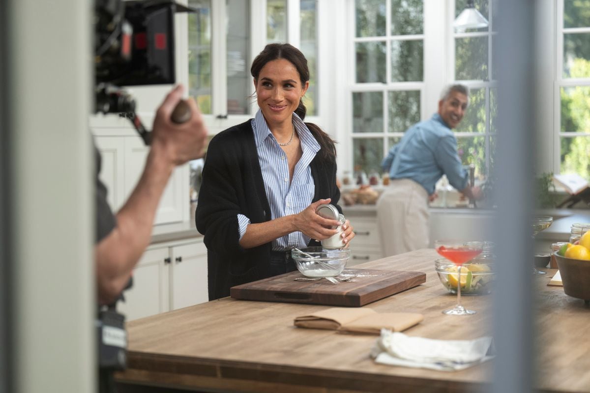 With Love, Meghan. (L to R) Meghan, Duchess of Sussex, Tan France in episode 203 of With Love, Meghan. Cr. Jake Rosenberg/Netflix Â© 2025
