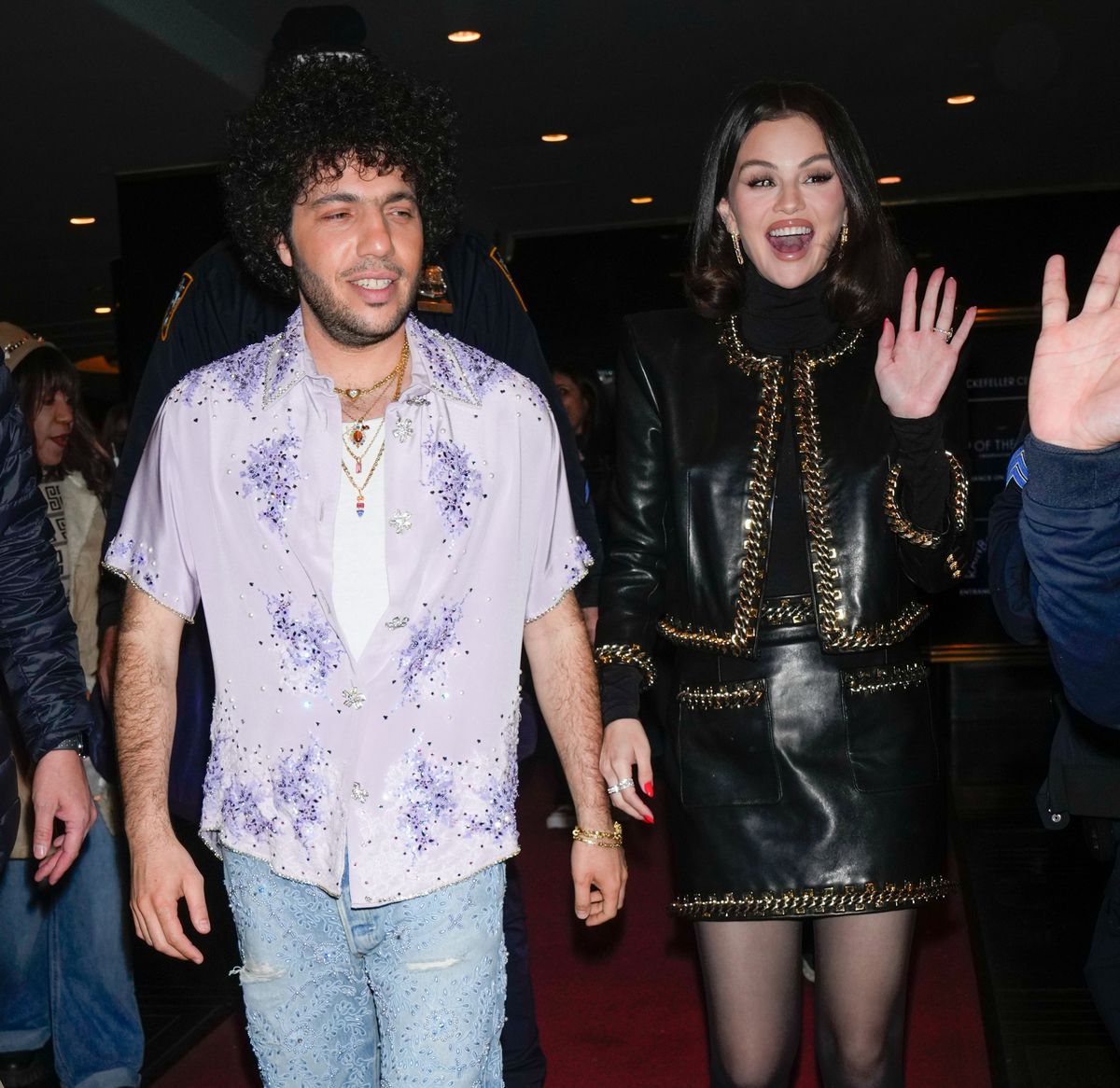 NEW YORK, NY - MARCH 20: Benny Blanco (L) and Selena Gomez are seen on March 20, 2025 in New York City.  (Photo by XNY/Star Max/GC Images)