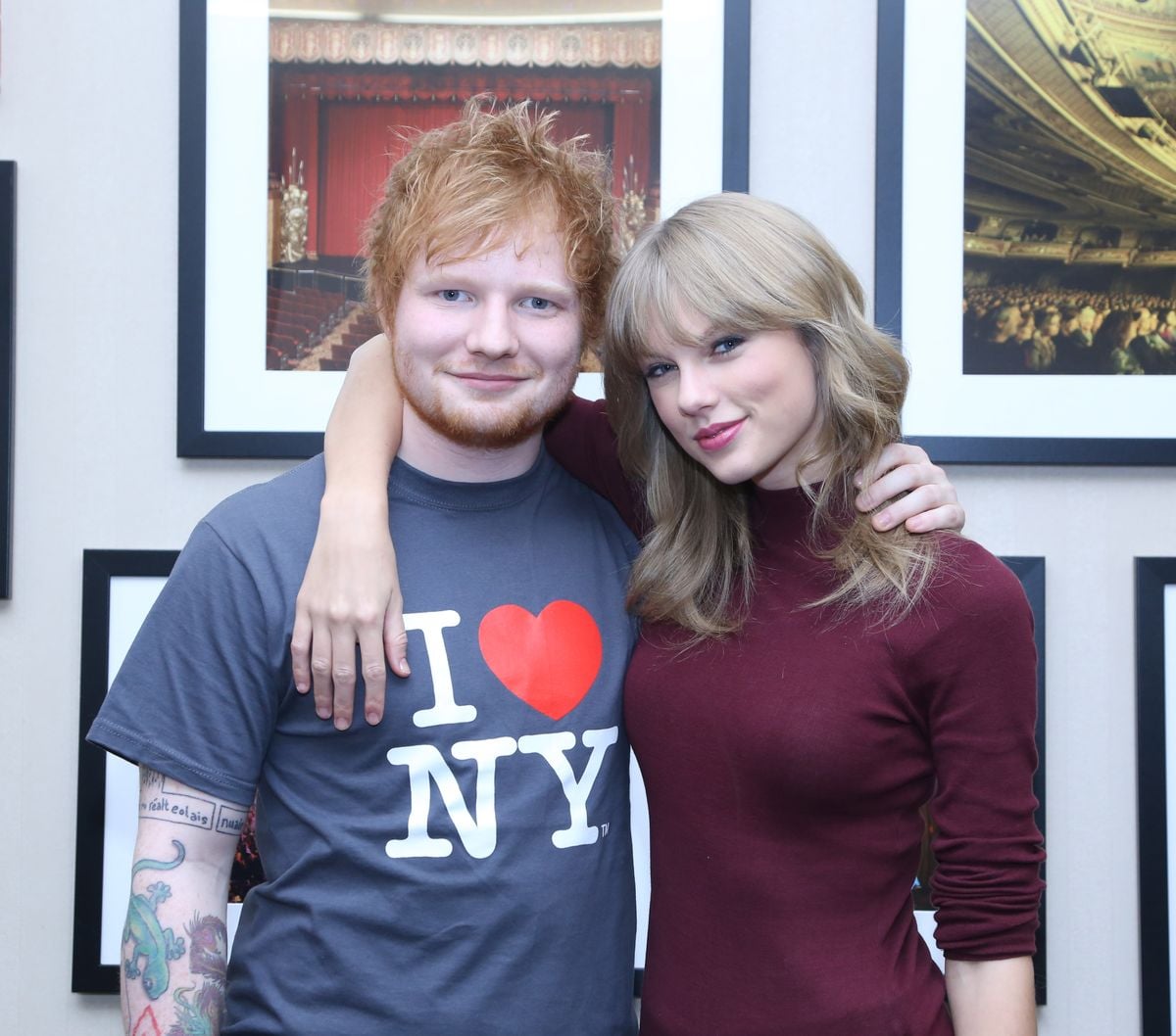 Ed Sheeran poses with Taylor Swift backstage before his sold-out show at Madison Square Garden 