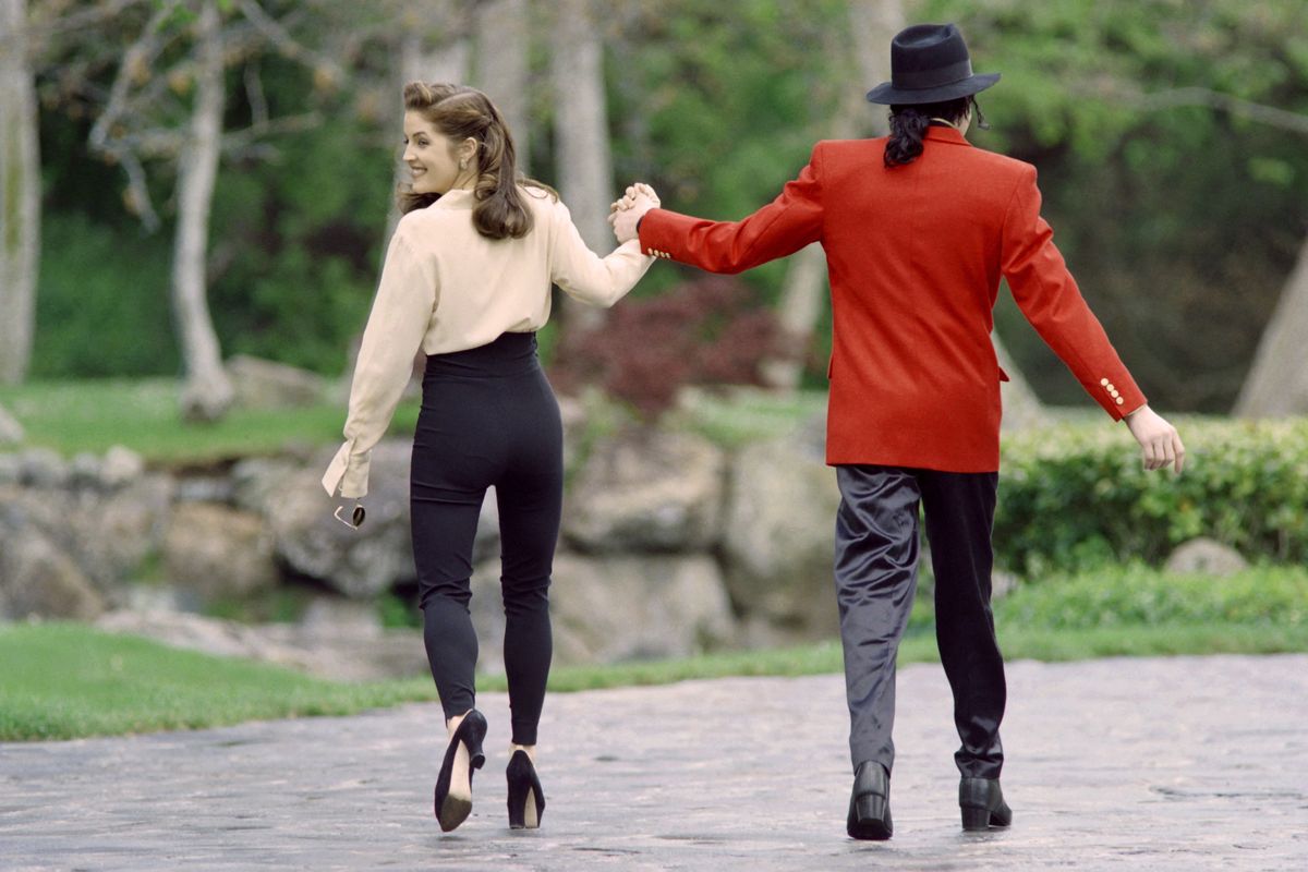Presley and Jackson in 1995, on a walk through Neverland Ranch