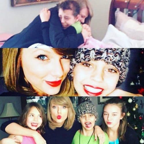 Christmas came early for cancer patient Delaney Clements. Taylor Swift paid a visit to her young fan in Colorado, while en route to Tennessee. The 13-year-old said it was the "most amazing miracle" having Taylor enter her room. Recalling the visit, she wrote, "I was just laying down taking a nap in my room when my mom said I had a visitor. And I thought it might just be another person coming to see how I was. Then suddenly the most amazing miracle happens... The Taylor Swift walked into my bedroom and spent the afternoon with me just talking and hanging!!!! I am beyond Blessed for everyone's help and support!!!"
<br>
Photo: Instagram/@TaylorSwift
