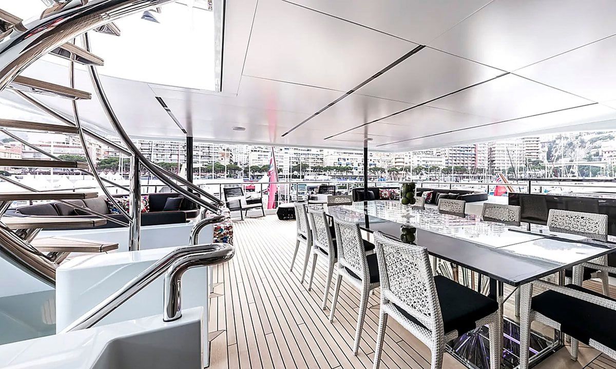 Outdoor dining table on A.Rod's yacht