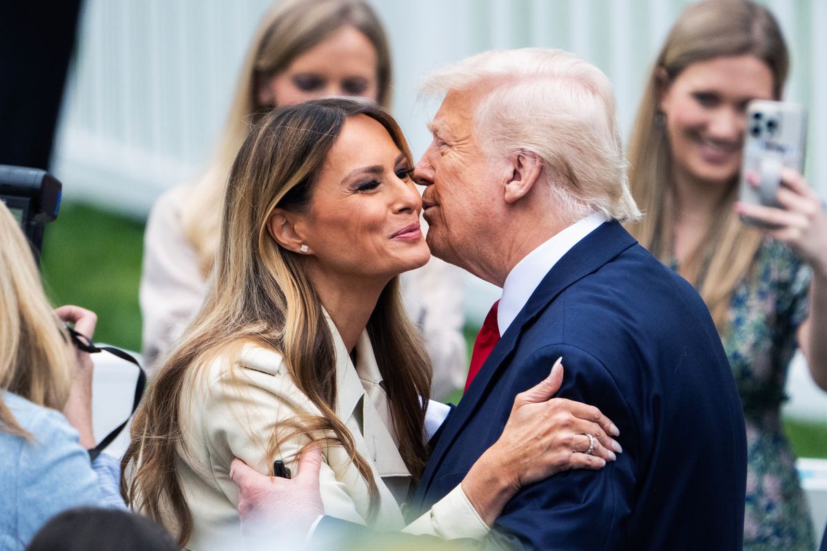 UNITED STATES - APRIL 21: President Donald Trump and first lady Melania Trump attend the White House Easter Egg Roll on Monday, April 21, 2025. (Tom Williams/CQ-Roll Call, Inc via Getty Images)