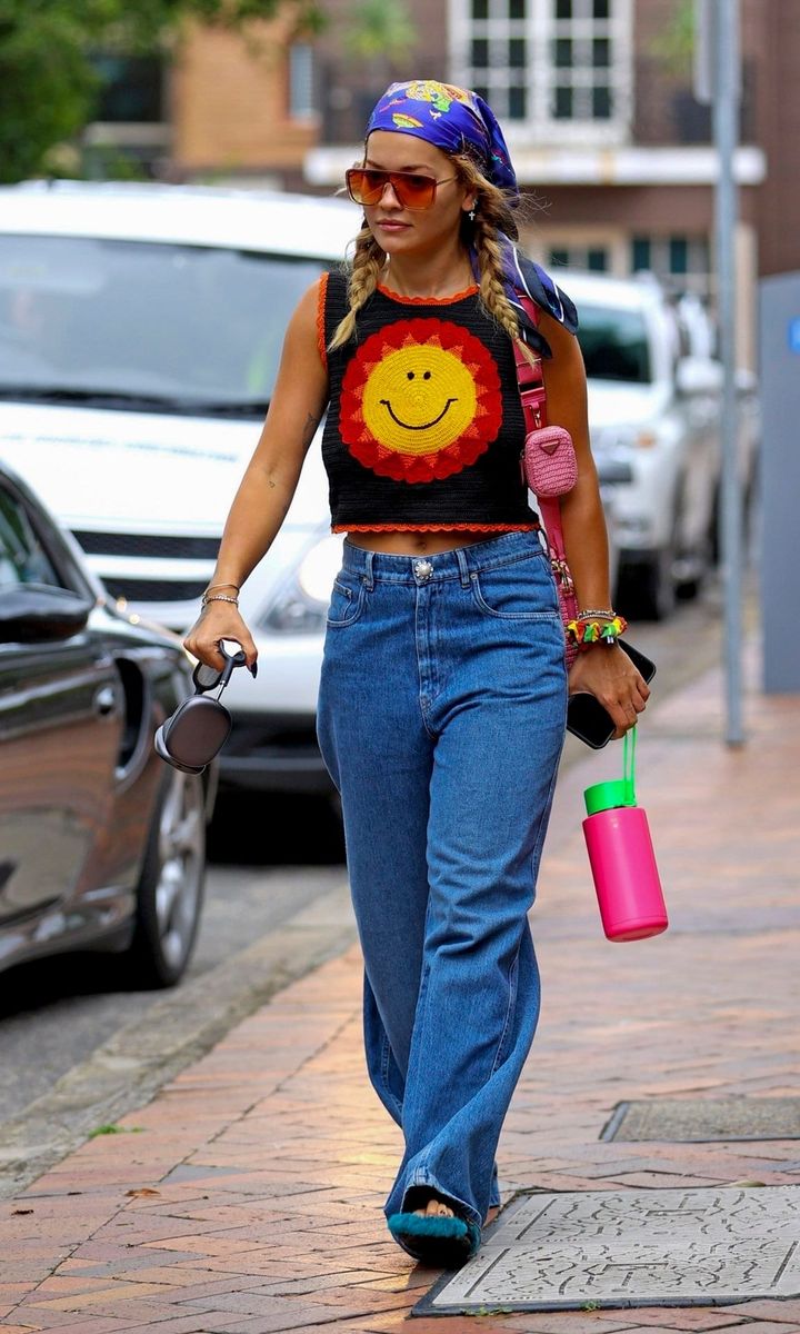 Rita Ora Wears a Crochet Smiley Face Top as she Steps Out with Taika Waititi