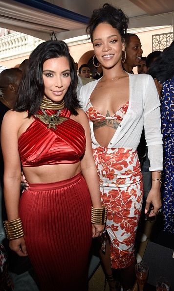 Kim went for a Cleopatra-inspired look while Rihanna kept it floral at Roc Nation's brunch.
Photo: Getty Images
