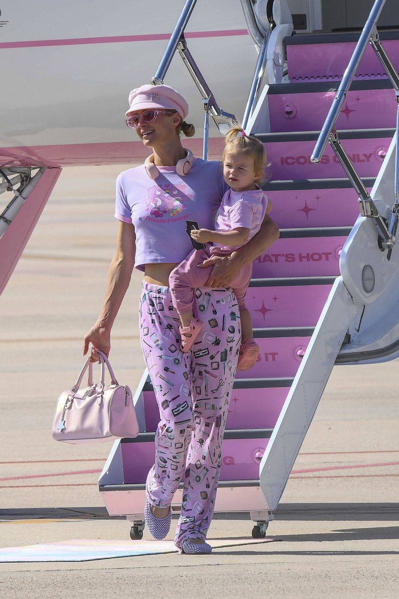 Hilton has been accompanied by her kids as she travels and promotes her film