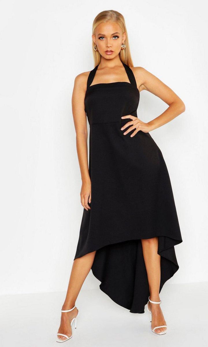 Halter Neck Asymetric Hem Midi Dress