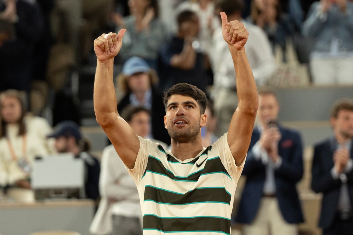 Carlos Alcaraz after defeating Tommy Paul in straight sets in their quarter-final match on day ten of The French Open at Roland Garros on June 03, 2025 