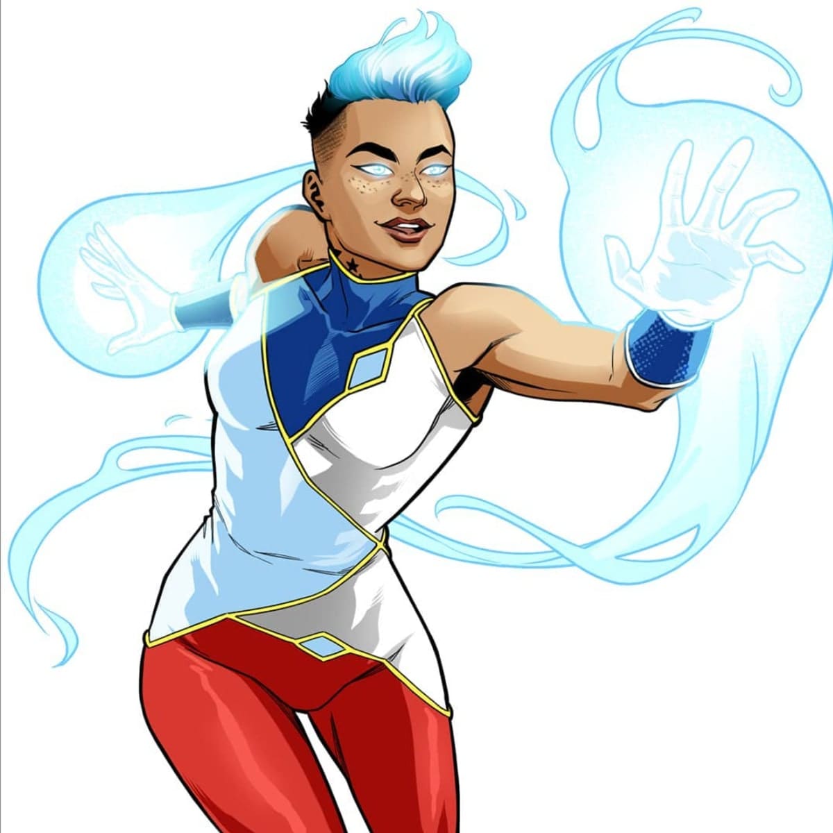 La La Liu, a Dominican Chinese LGBTQ+ character who transforms into Lúz in La Borinqueña