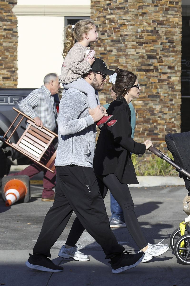 Chris Pratt was all smiles while enjoying a family outing at the Farmers Market with his wife Katherine Schwarzenegger and their children 