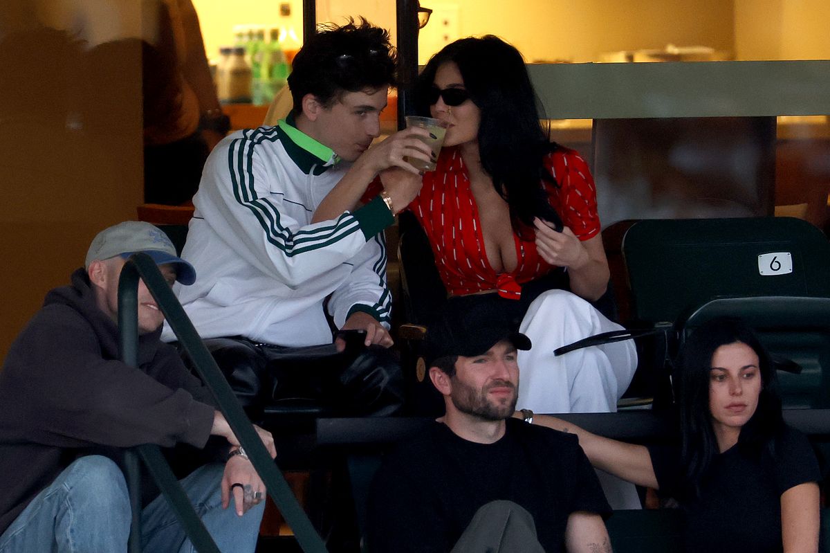 Timothee Chalamet and Kylie Jenner attend a match during the BNP Paribas Open at Indian Wells Tennis Garden on March 09, 2025 in Indian Wells, California. (Photo by Matthew Stockman/Getty Images)