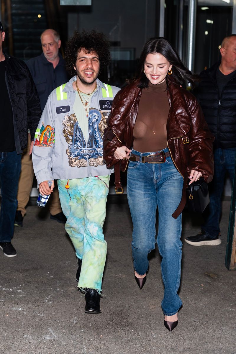 Benny Blanco (L) and Selena Gomez are seen in the Upper West Side on March 19, 2025 in New York City. 
