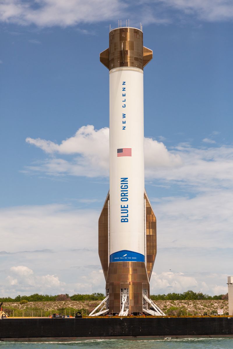 The first stage of Blue Origin's New Glenn rocket, named ''Never Tell Me The Odds."
