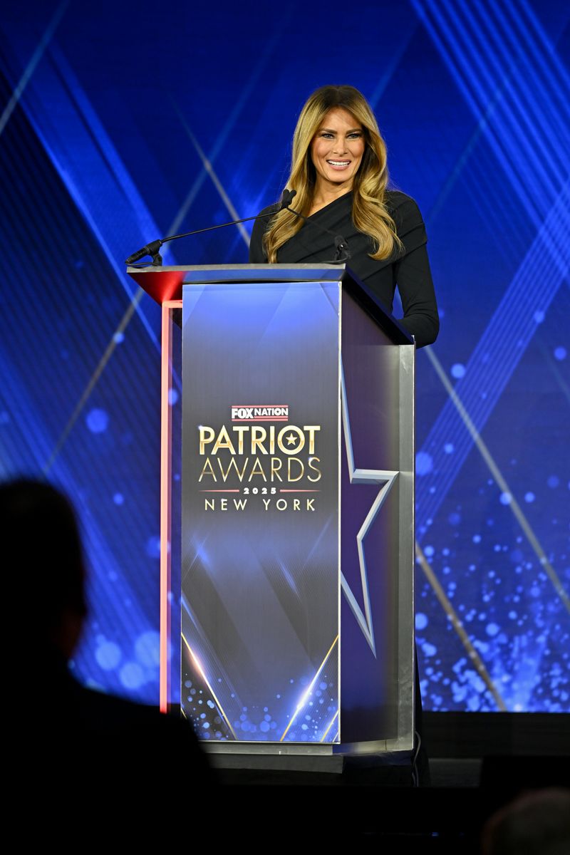 First Lady of the United States Melania Trump accepts the Patriot of the Year Award onstage during the 2025 Fox Nation Patriot Awards