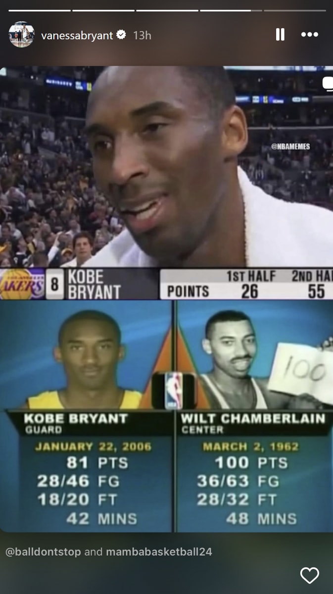 Kobe's scoreline follows basketball legend Wilt Chamberlain