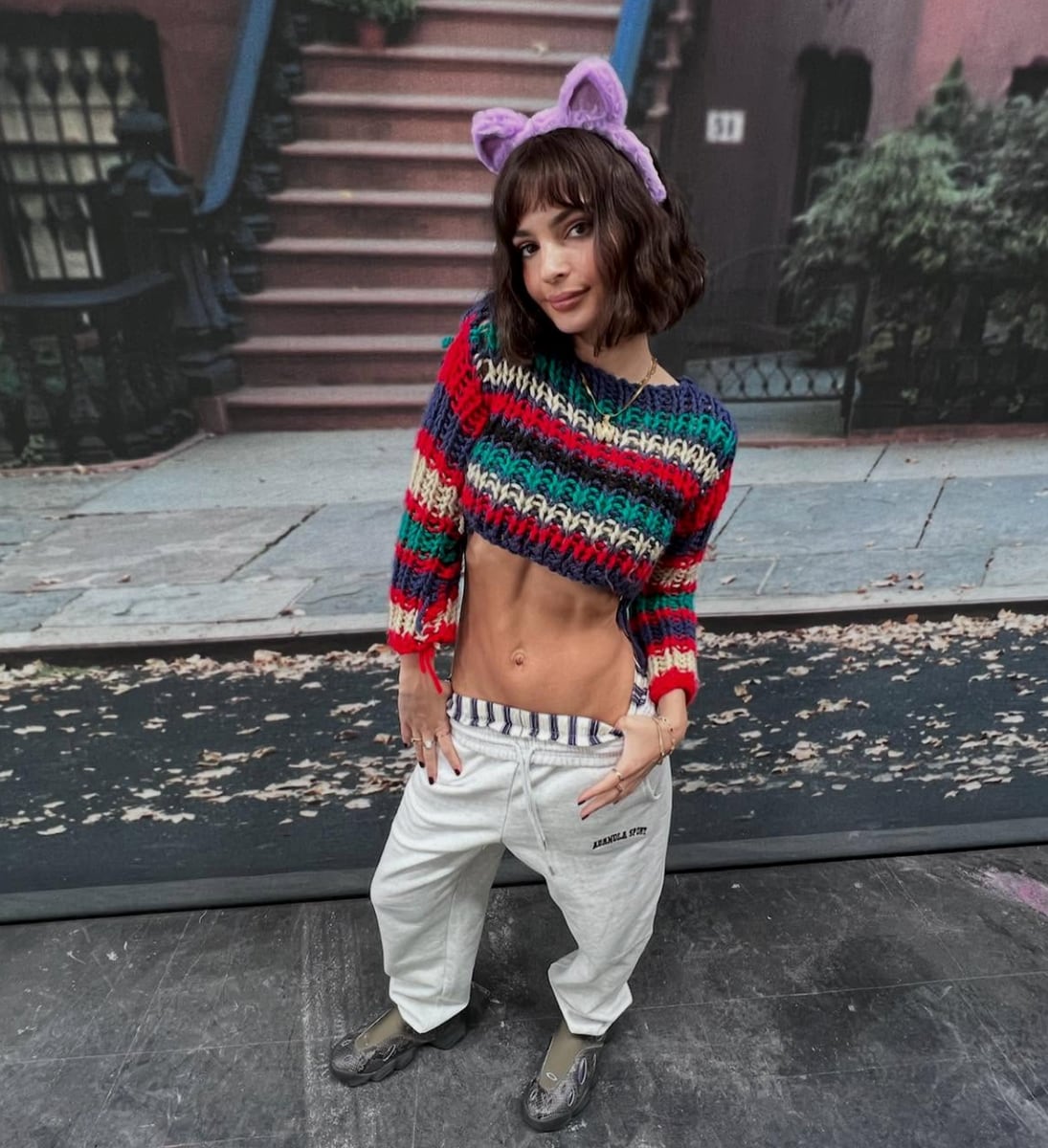 Emily Ratajkowski filming her new Netflix project, 'Too Much.'