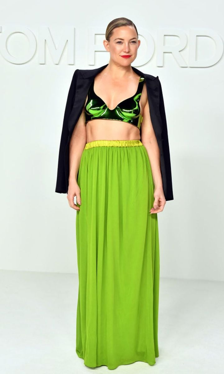 Kate Hudson in a bra top and long Tom Ford skirt