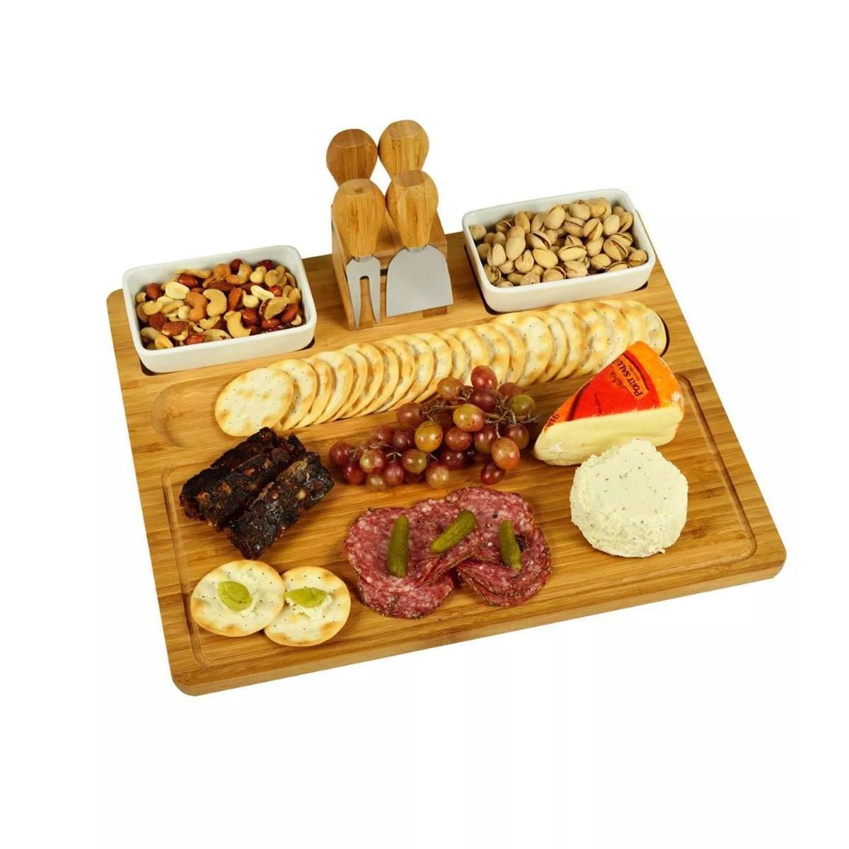 PICNIC AT ASCOT Sherborne Large Bamboo Cheese Board Set with 4 Tools and 2 Bowls
