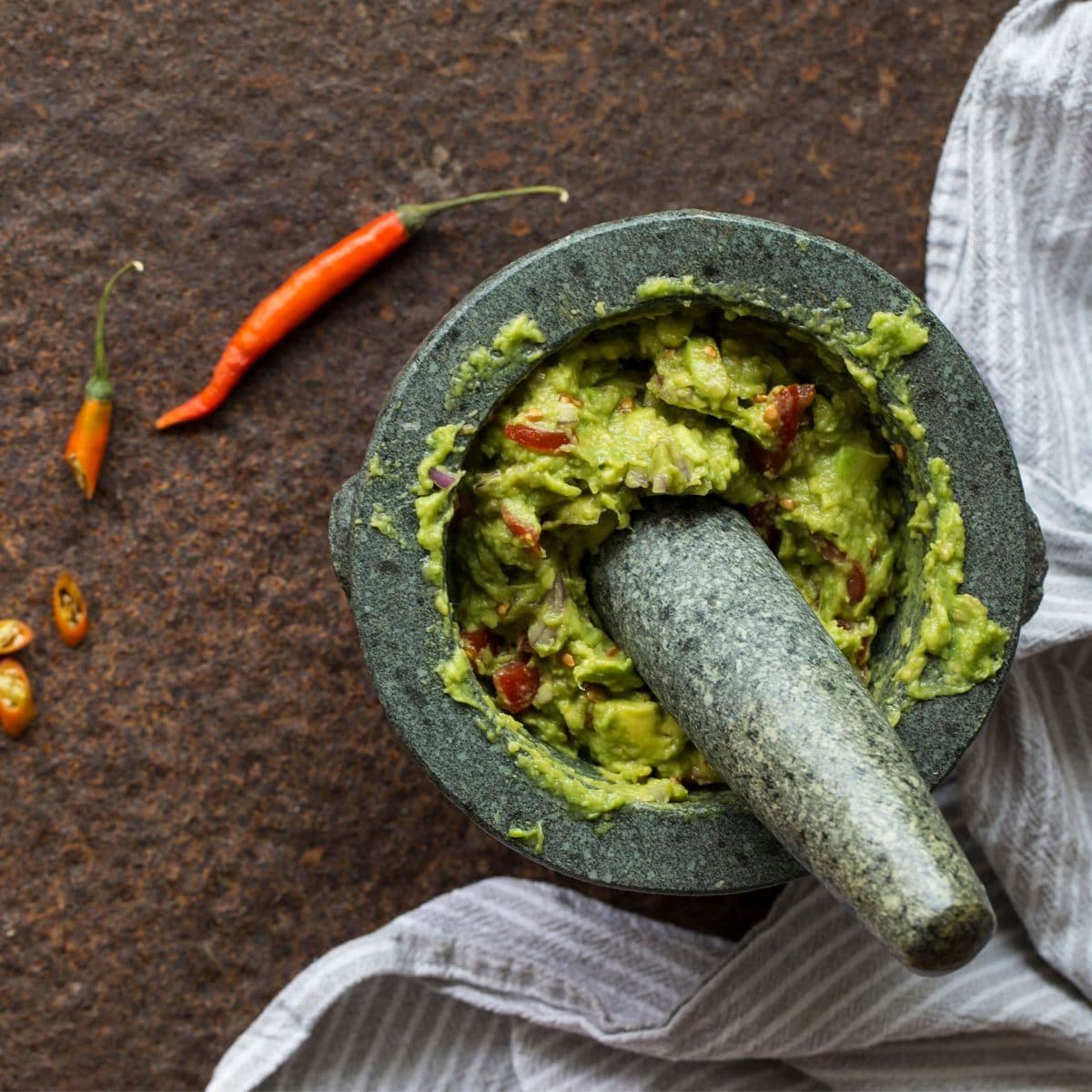Guacamole in a Stone Mortar