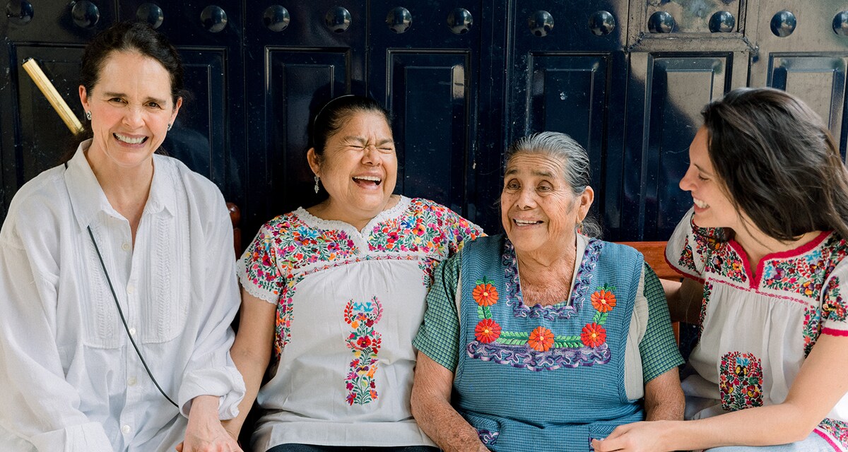 Cristina Lynch pictured with her mother and two artisans from Mexico, integral to brand's beautiful pieces.