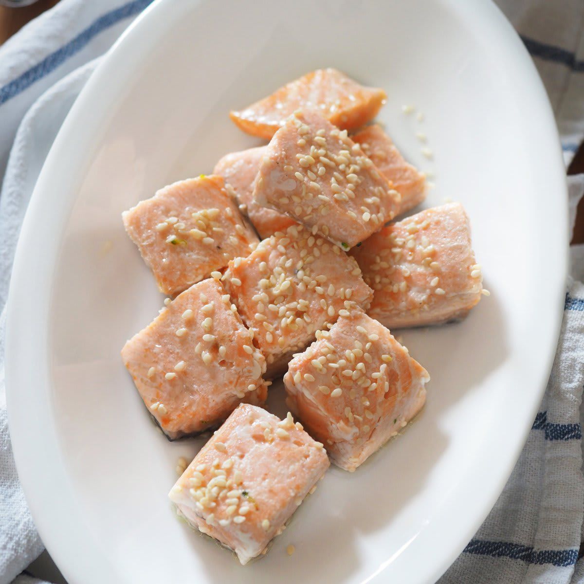 Fillet of Steamed Salmon with Sesame Seeds. Italy. Europe