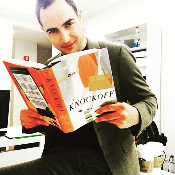 Zac Posen already has his head buried in Jo Piazza and Lucy Sykes' funny novel of fashion in the digital age called 'The Knockoff.'
Photo: Instagram/@jopiazza