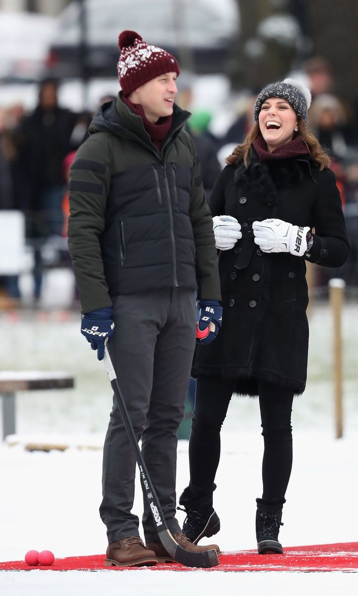 Kate, who was pregnant with Prince Louis at the time, let out a laugh while at a bandy hockey game in Stockholm, Sweden.