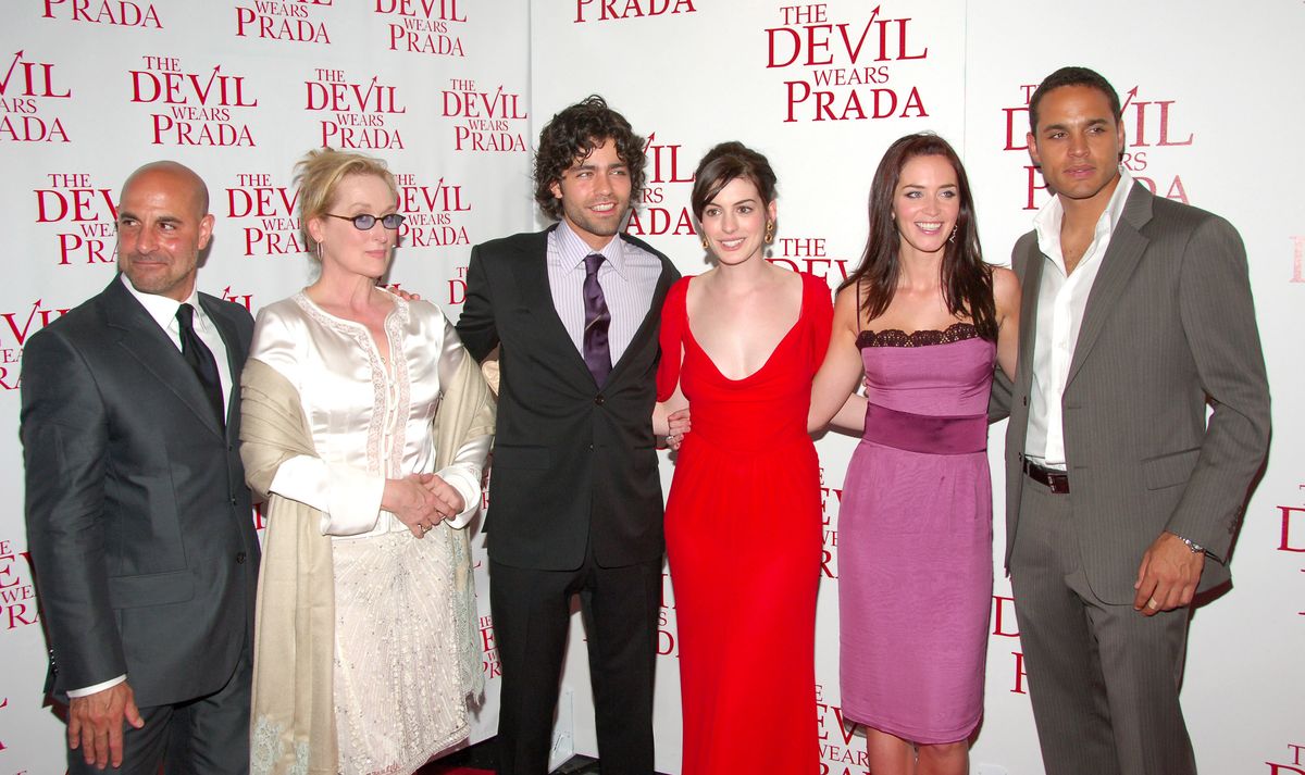 Stanley Tucci, Meryl Streep, Adrian Grenier, Anne Hathaway, Emily Blunt and Daniel Sunjata (Cast of "The Devil Wears Prada"), 2006.