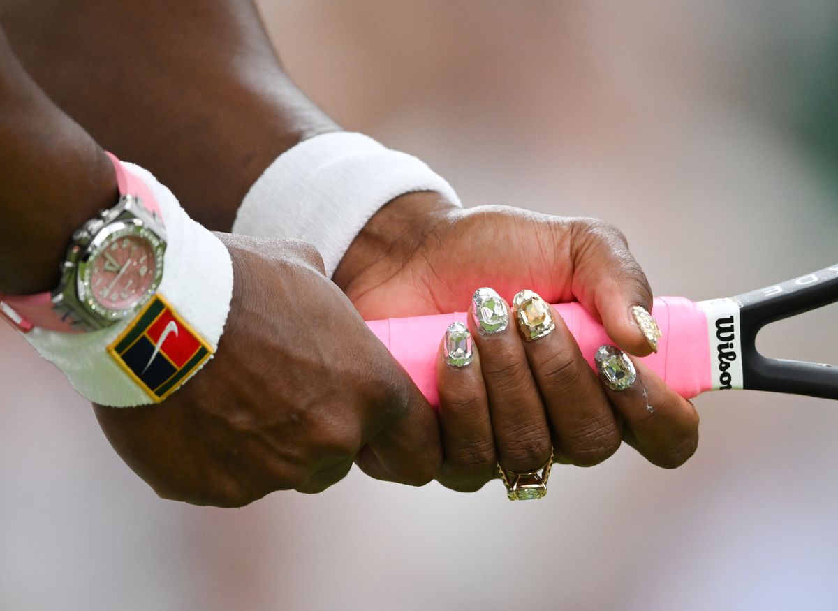 Serena Williams mirrors her engagement ring with a diamond-inspired Wimbledon manicure on every nail