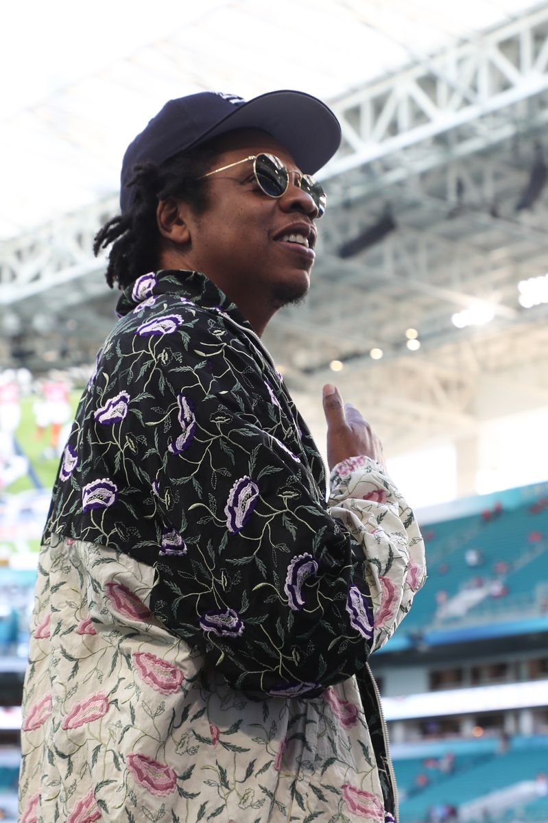  Jay Z walks on the field prior to Super Bowl LIV between the Kansas City Chiefs and the San Francisco 49ers