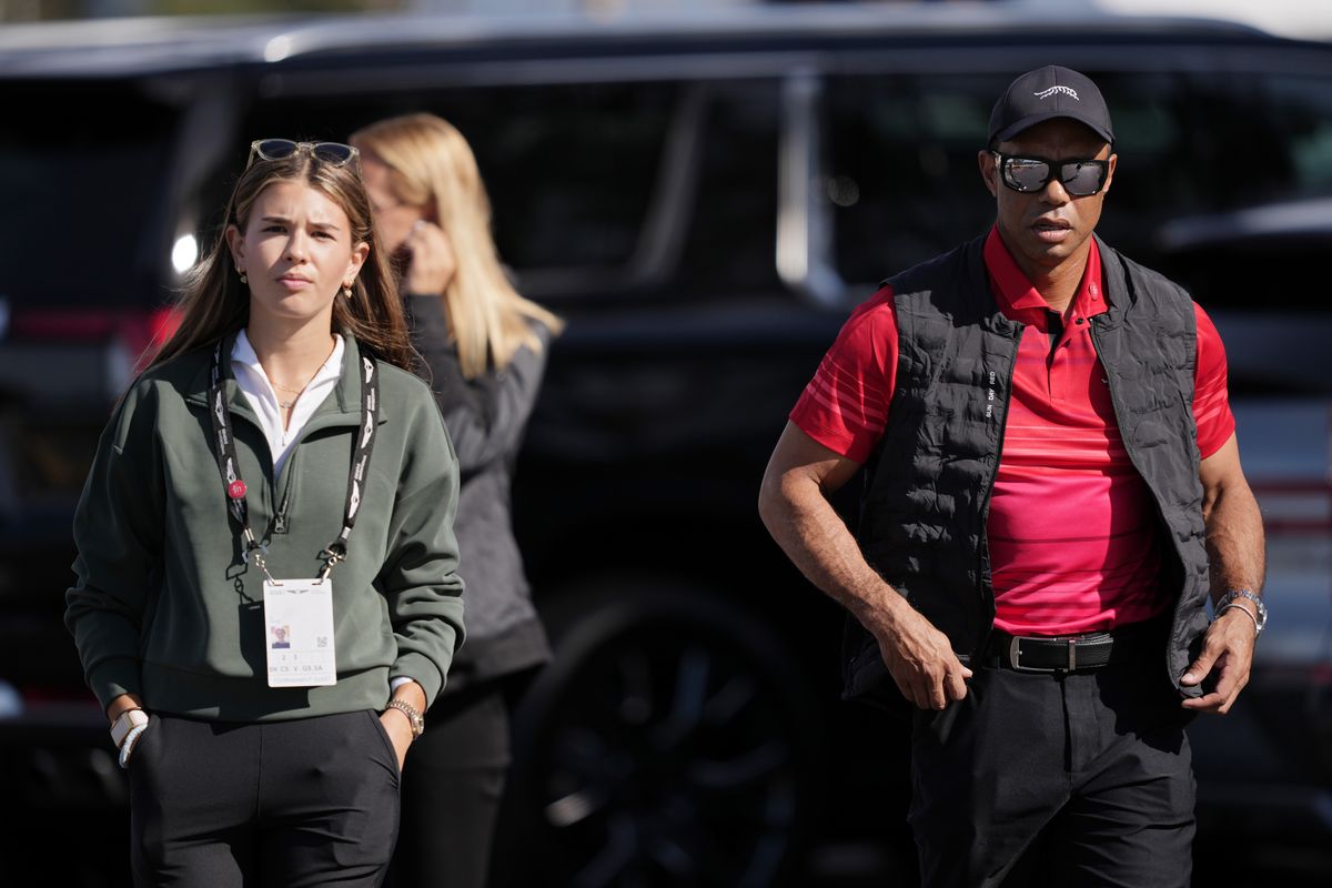 Kai Trump and Tiger Woods arriving at the 2025 Genesis Invitational, hosted earlier this year